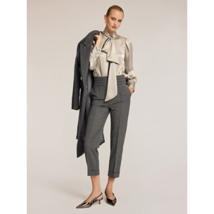 Motivi - Blusa a body in raso con fiocco al collo - Grigio