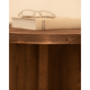 Table basse ronde en bois massif ton noyer en différentes tailles