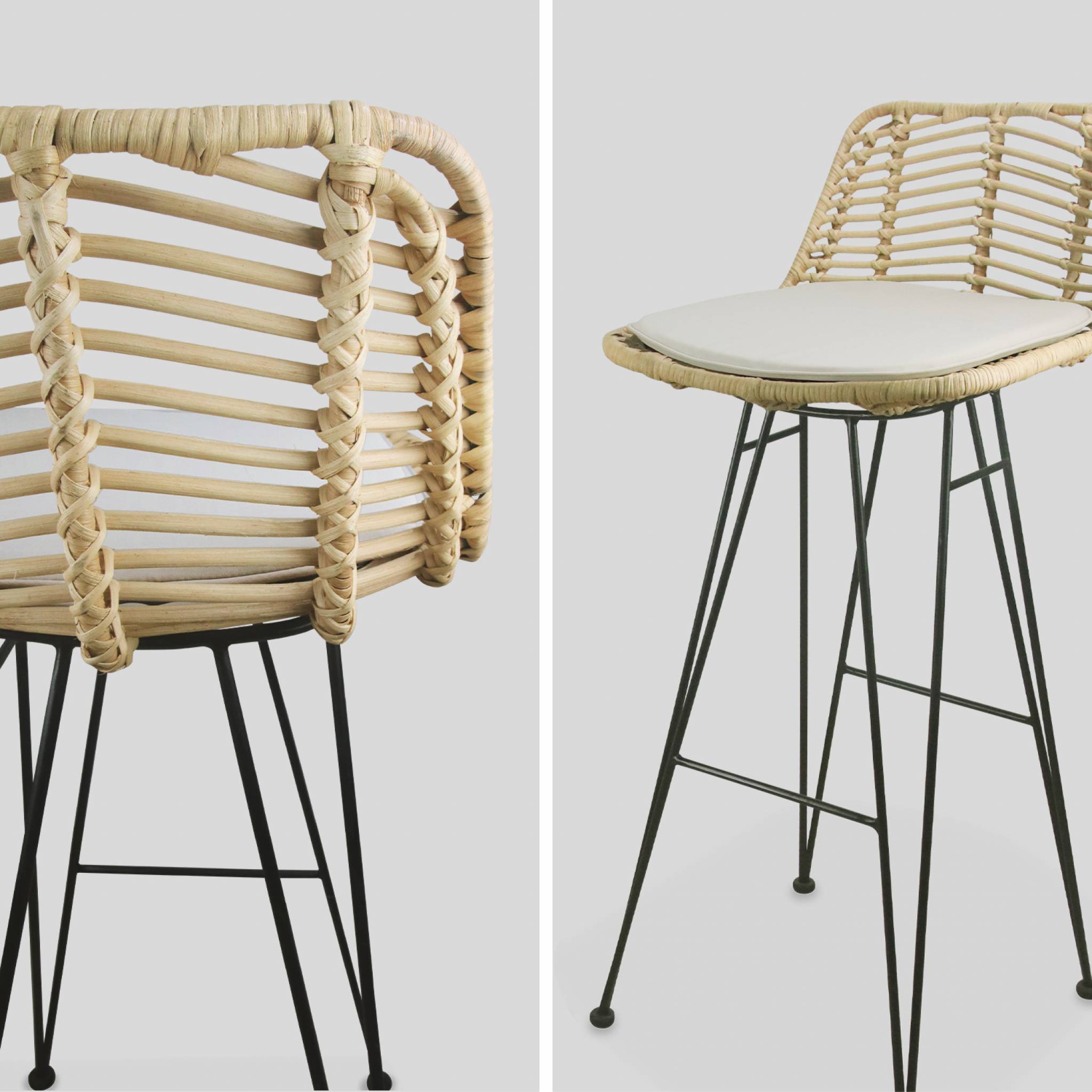 Tabouret de bar métal et rotin 75cm (lot de 2) CAHYA