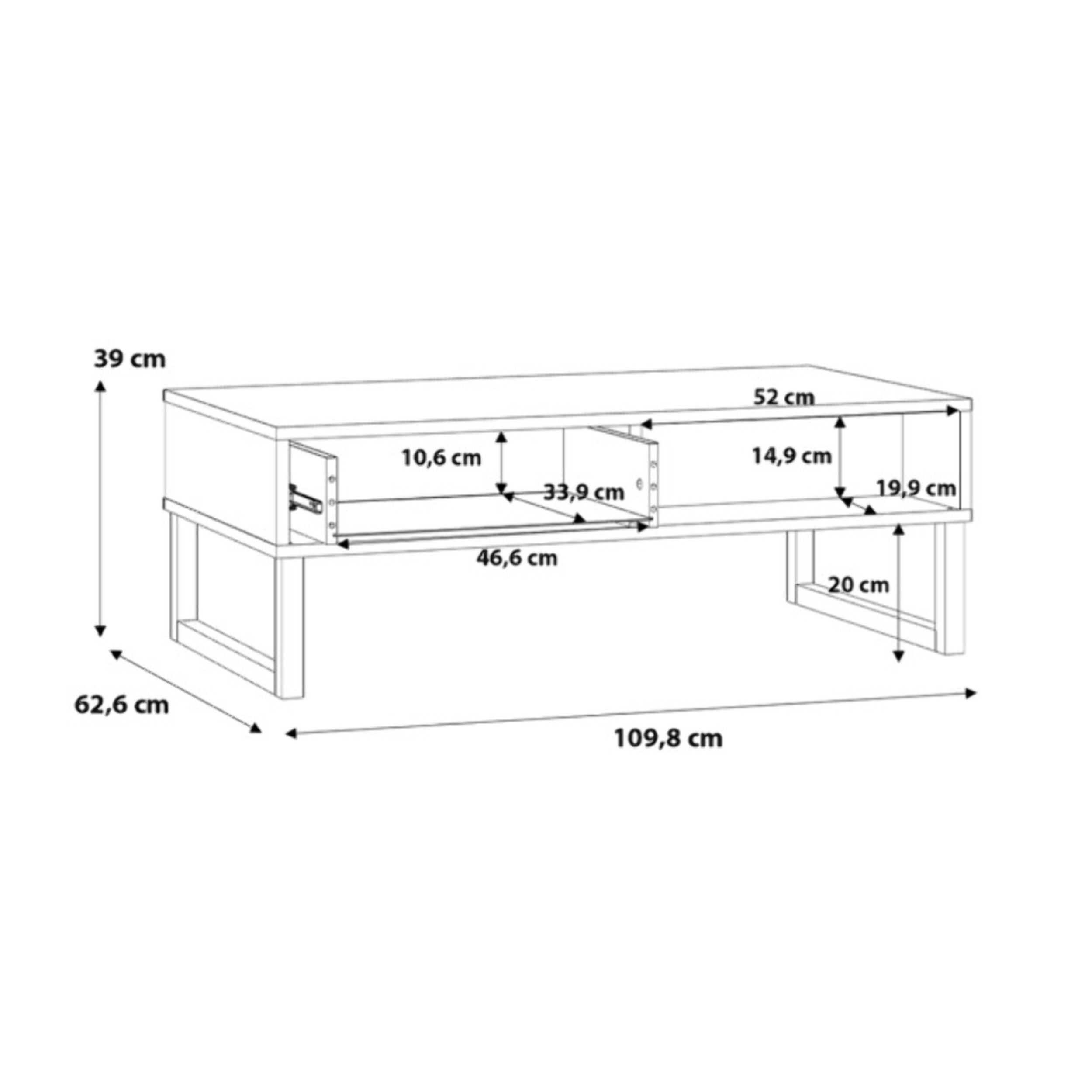 Table basse L110 cm 2 tiroirs texturés blanc mat pieds luge - BRITANIA