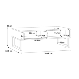 Table basse L110 cm 2 tiroirs texturés blanc mat pieds luge - BRITANIA