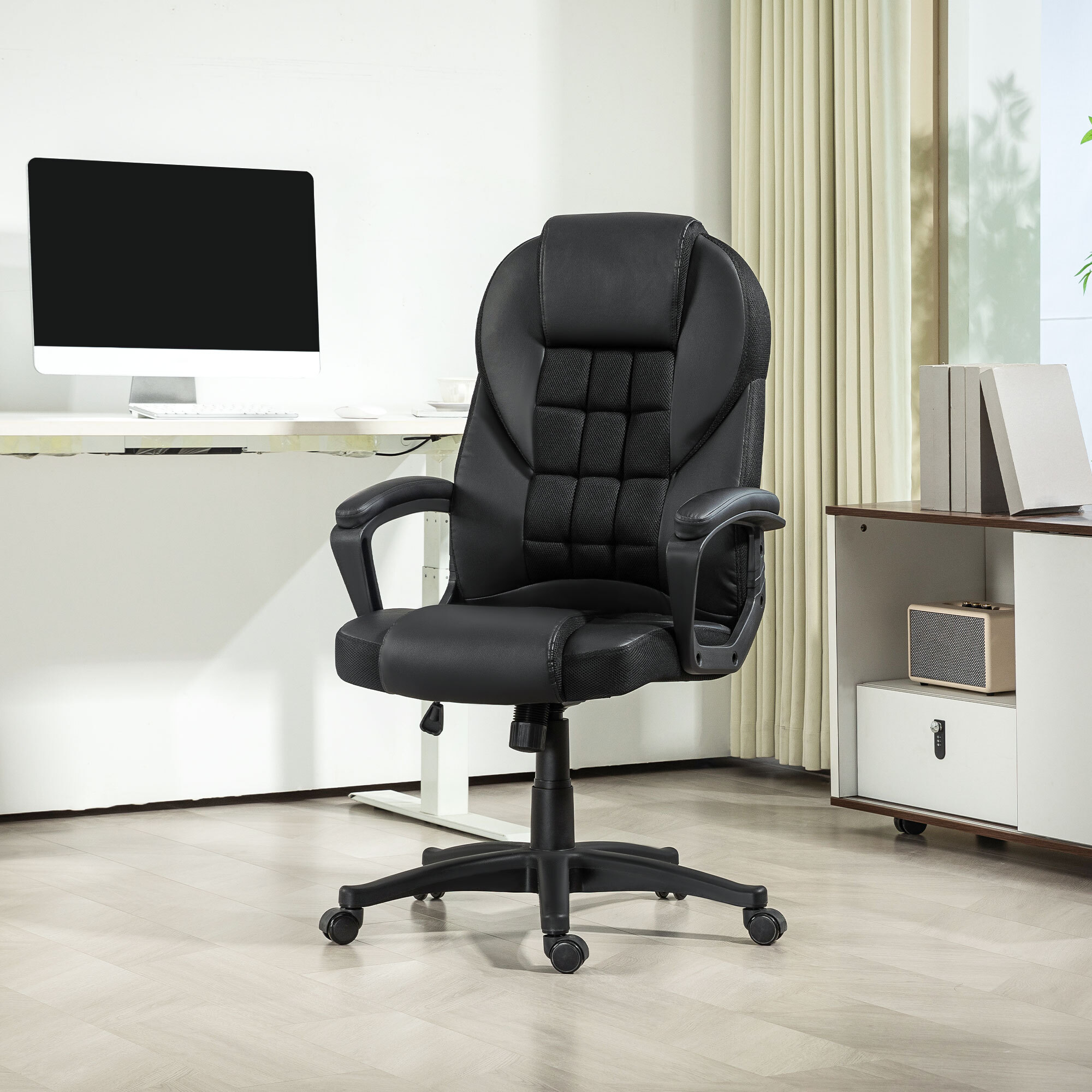 Chaise de bureau manager ergonomique - hauteur réglable, fonction à bascule, pivotant - PU polyester noir