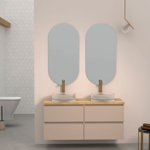 Conjunto de Baño Kub | 140 cm Visón | Cuatro Cajones | Lavabos de Cristal | No incluye Espejo | Mueble Montado | Alday