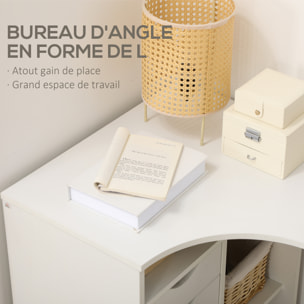 Bureau d'angle bureau informatique multimédia multi-rangement métal panneaux particules blanc