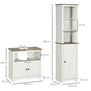 Conjunto de Baño Juego de Columna de Baño con Estante Ajustable y Mueble para Debajo del Lavabo con 2 Puertas Antivuelco 39,5x30x160 cm 60x30x60 cm Blanco