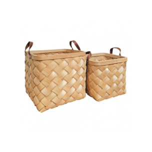 Lot de 2 paniers tressés en bois avec poignées en simili marron - EASTER 697