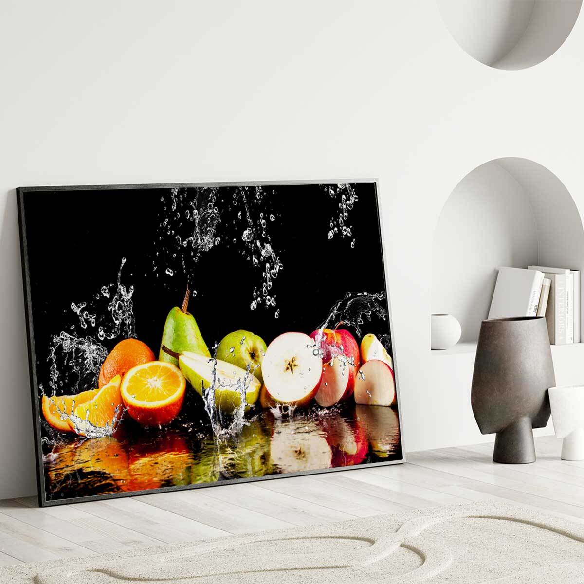 Affiche encadrée – Fruits frais éclaboussés, énergie et vitalité Affiche + cadre en métal - Noir