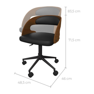 Chaise de bureau pivotante en bois foncé et PU noir - Louis
