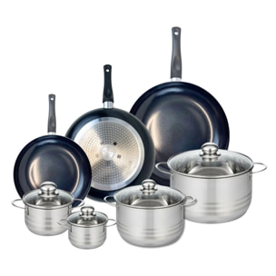 Ensemble de 3 Poêles de cuisson 24, 28 et 32 cm et 4 faitouts 12, 14, 20 et 24 cm Elo Prima Brillant