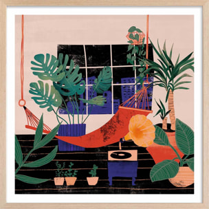 Affiche illustration chill tropical Affiche + cadre en bois - Chêne