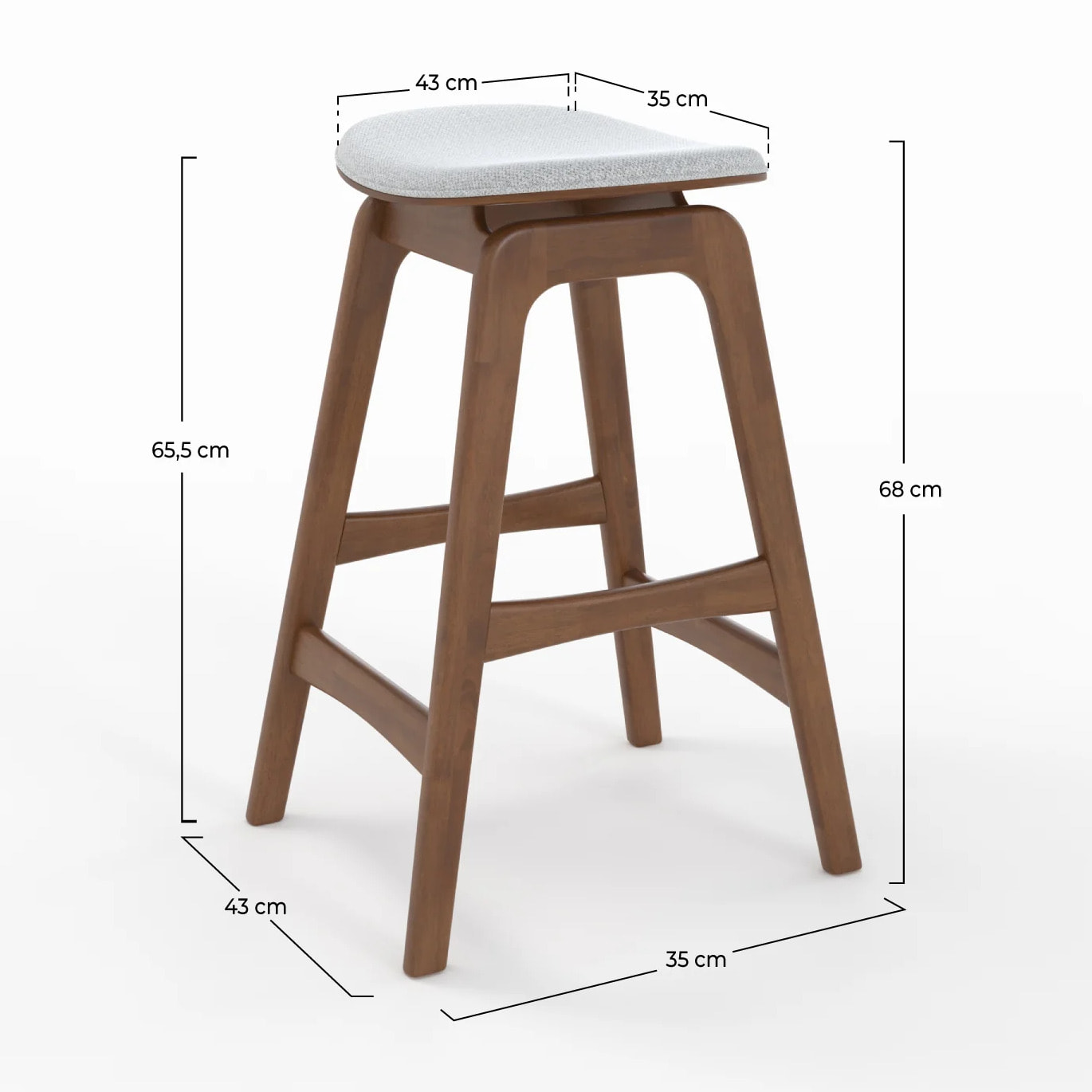 Lot de 2 tabourets pour îlot central 65,5 cm en bois et tissu gris - Jude