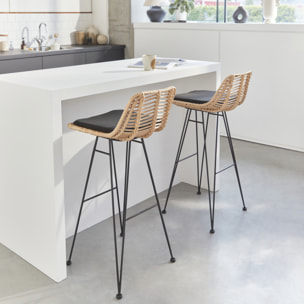 Tabouret de bar métal et rotin 75cm (lot de 2) CAHYA
