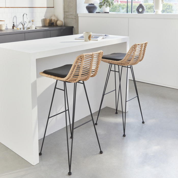 Tabouret de bar métal et rotin 75cm (lot de 2) CAHYA