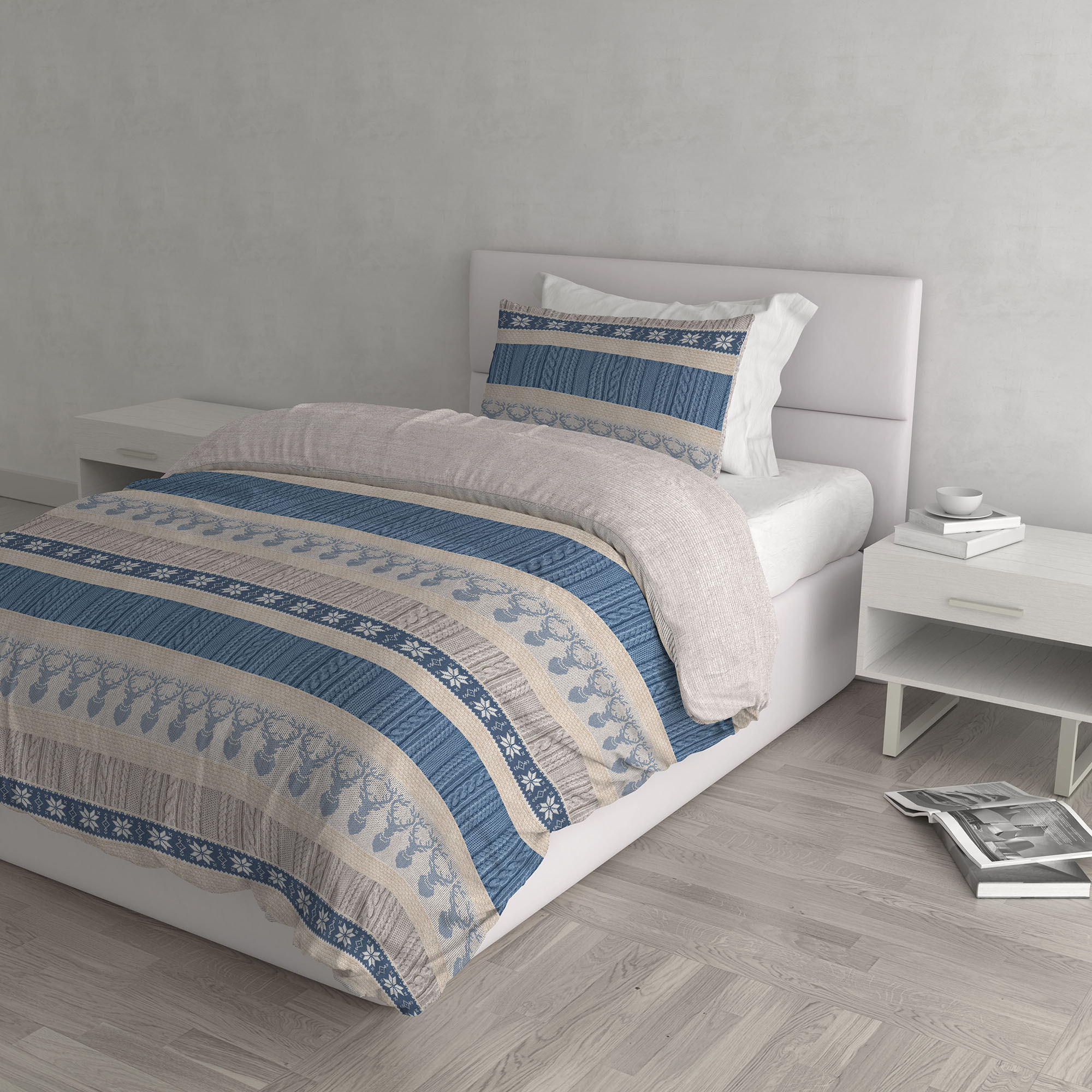 PARURE COPRIPIUMINO ATHENA, 100% Cotone, Made in Italy - RUDOLPH AZZURRO