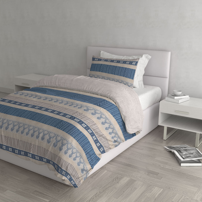 PARURE COPRIPIUMINO ATHENA, 100% Cotone, Made in Italy - RUDOLPH AZZURRO