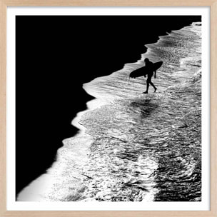 Poster surf au clair de lune Affiche + cadre en bois - Chêne