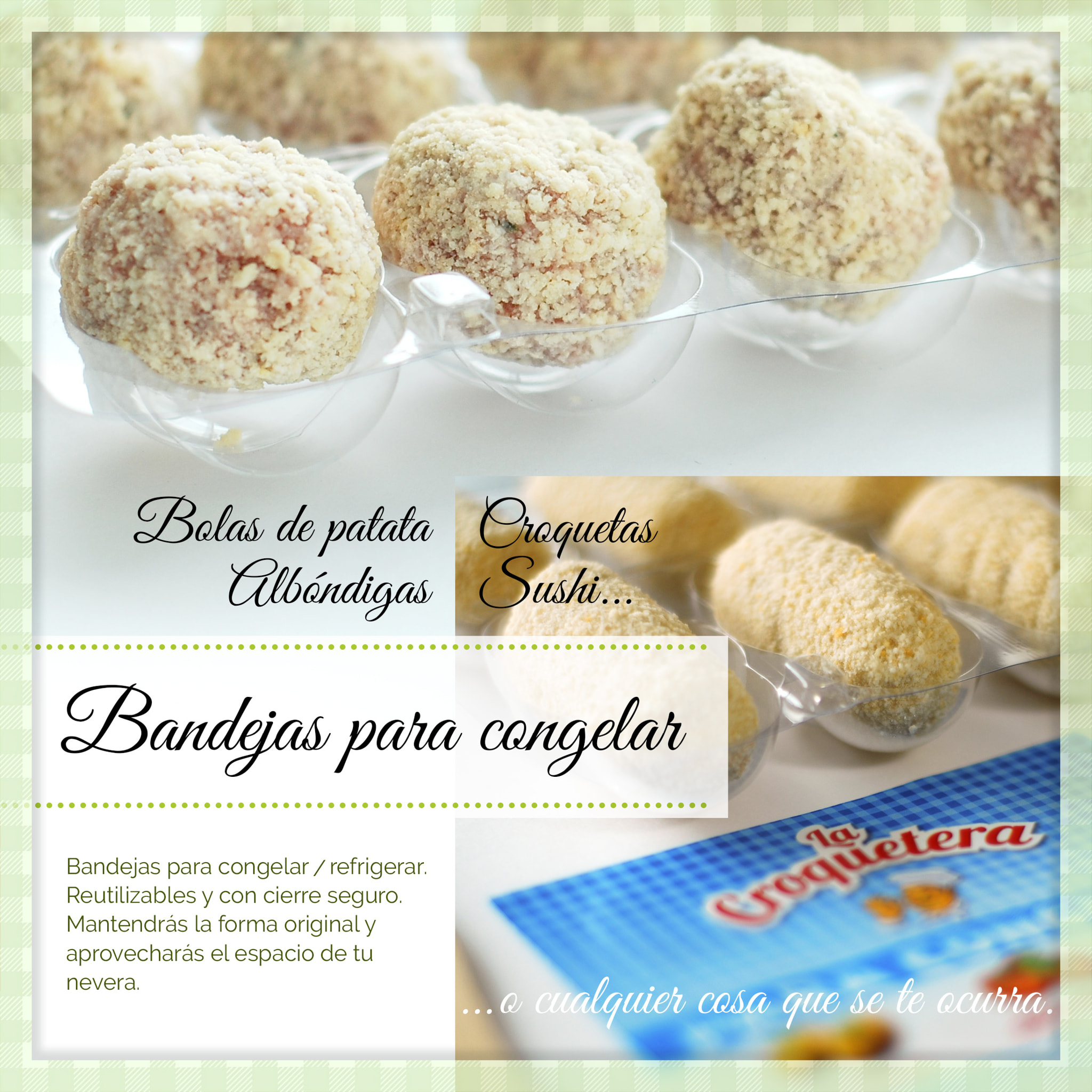 Pack utensilio multiusos con 4 moldes intercambiables color morado + 40 bandejas de conservación - La croquetera: patentado y fabricado en España