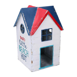 Lanterna in metallo mare casetta bianco e blu quadro cm19x19h29