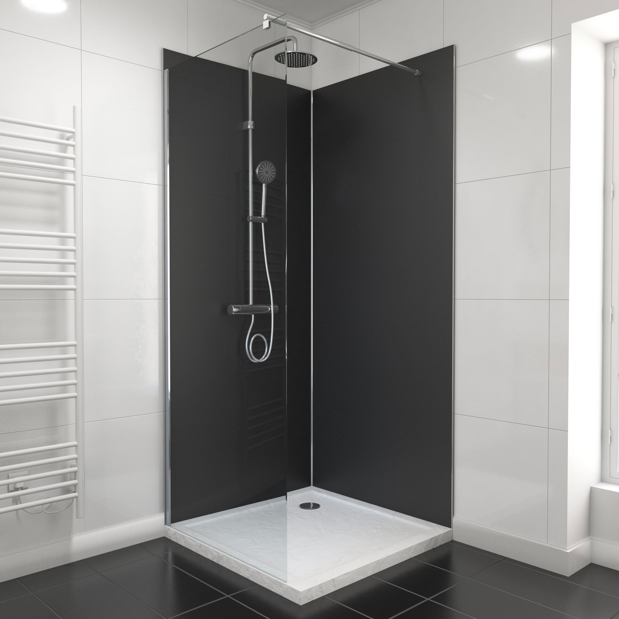 Pack de 2 Panneaux Muraux Aluminium NOIR 90+90x210 cm avec Profilés ANODISE BRILLANT - WALL'IT