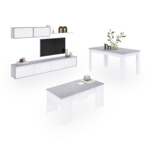 Pack salón con mesa de centro y mesa de comedor Arlet Max V2B Blanco Artik (Blanco Mate) - Gris Cemento