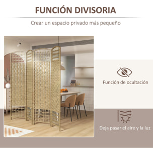 Biombo Separador de Ambientes de 4 Paneles 160x170 cm Divisor de Habitación Plegable de Cuerda de Papel y Marco de Madera Decoración para Dormitorio Salón Natural