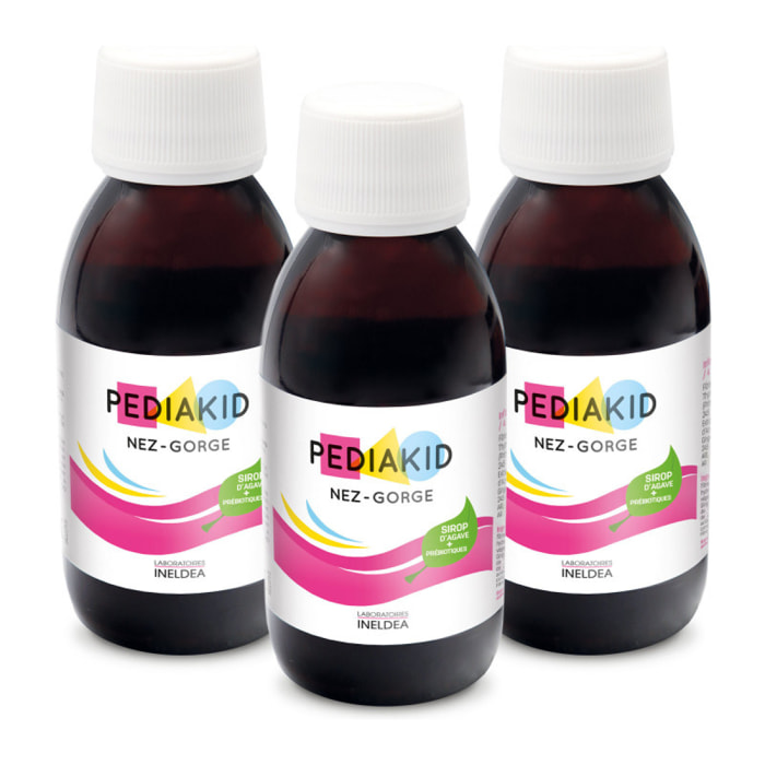 PEDIAKID - Complément Alimentaire Naturel Pediakid Nez-Gorge - Formule Exclusive au Sirop d'Agave - Confort respiratoire - Arôme Naturel Miel-Citron - Lot de 3 sirops de 125ml