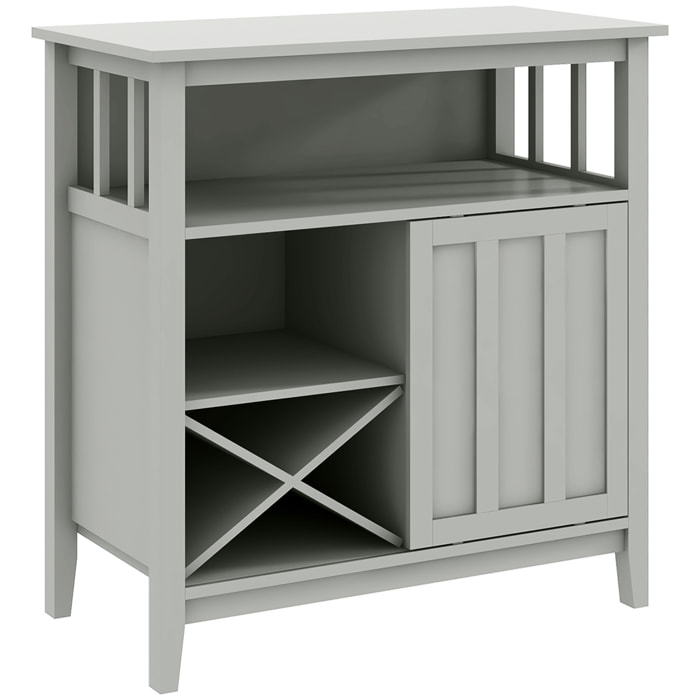 Buffet porte coulissante 2 étagères casier à bouteilles niche MDF gris clair