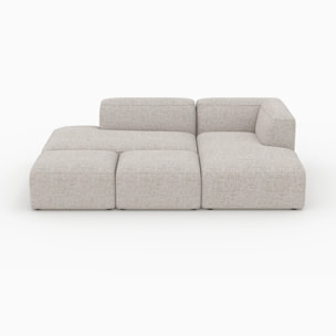 Canapé d'angle droit modulable en tissu beige 4 places avec 2 poufs - Hestia
