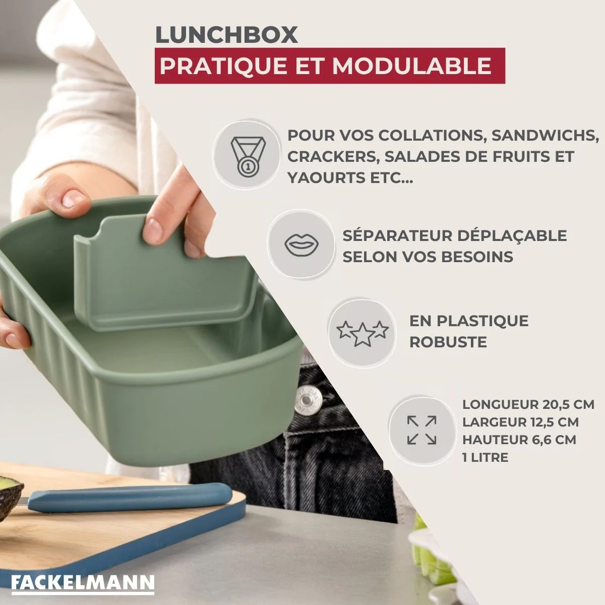 Lunchbox Verte à compartiment réglable sans BPA Fackelmann Storage