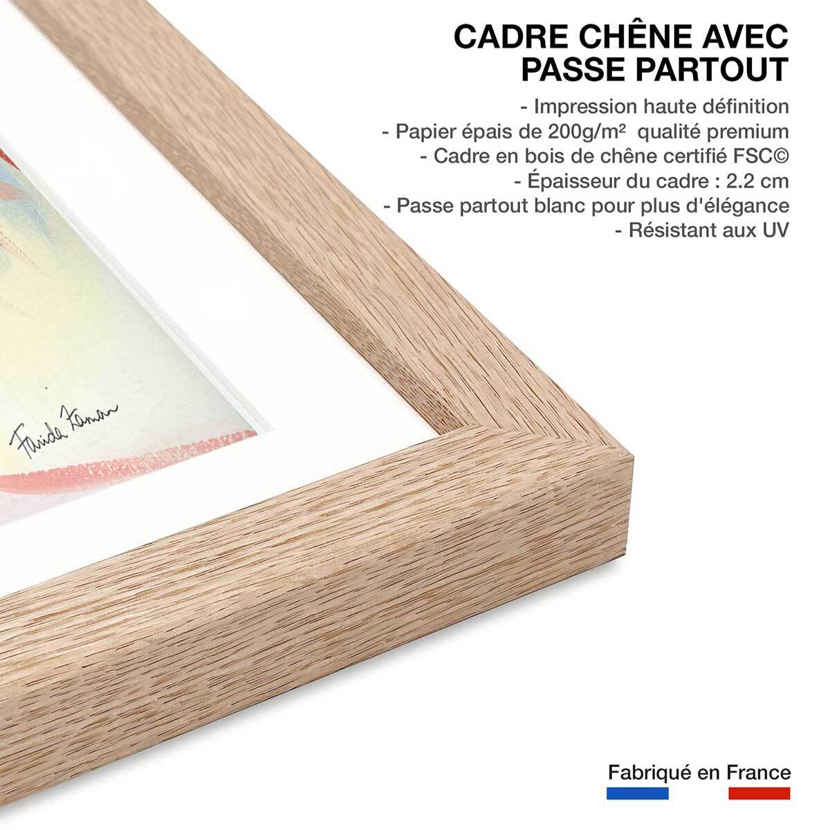 Affiche enfant visage Affiche + cadre en bois - Chêne