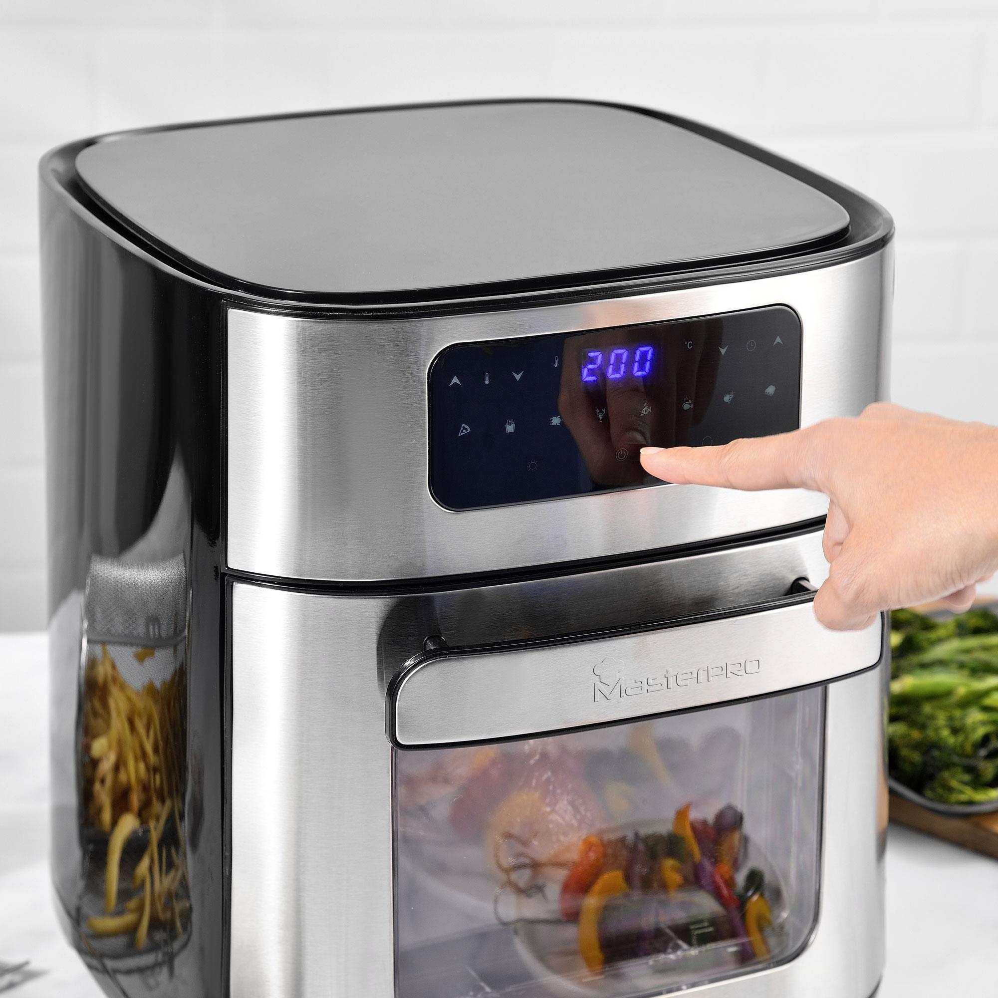 MasterPRO ROCKET 1000 Freidora de Aire 10 L - Calentamiento Doble 360º / Ventana Para ver Progreso / Pantalla táctil LED / 9 Programas Cocción