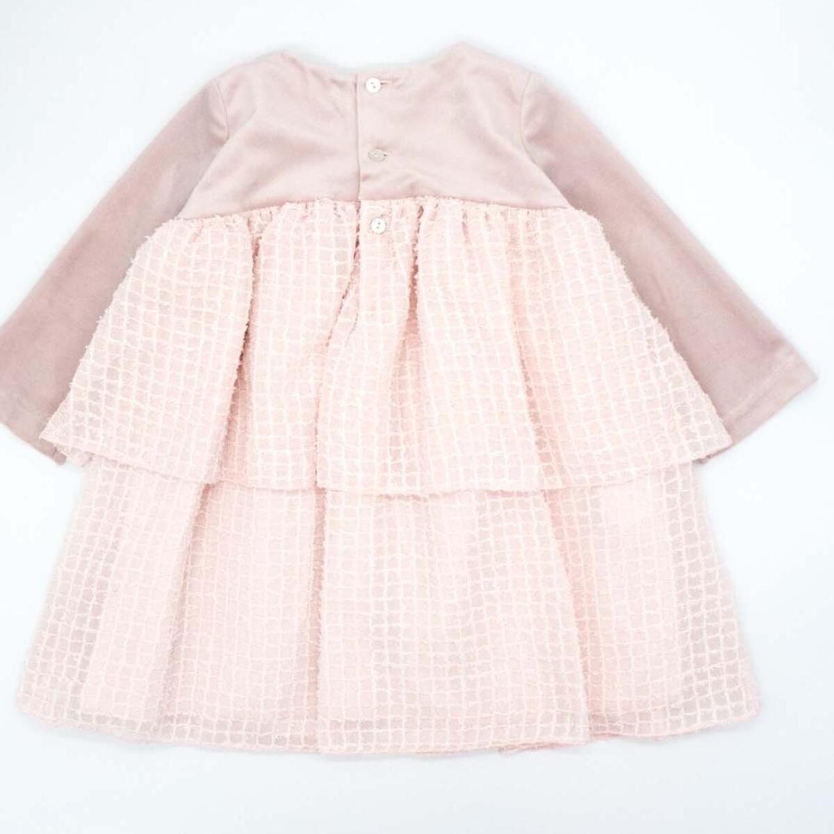 Vestido terciopelo rosa con vuelo de gasa