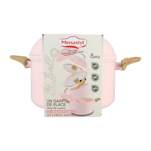 Batterie de cuisine amovible 8 pièces rose en aluminium recyclé COLORAMA