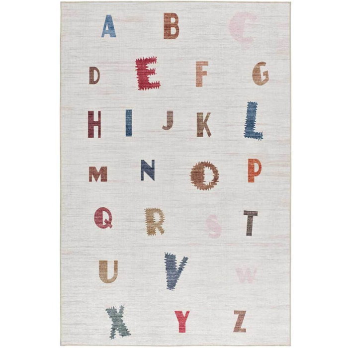 CANDY Alfombra infantil lavable con abecedario multicolor, 120x170 cm