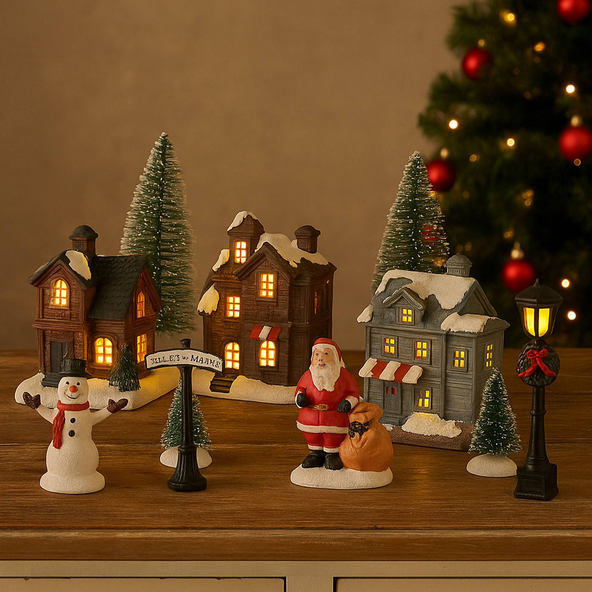 Juego de 10 piezas de pueblo navideño con luces led