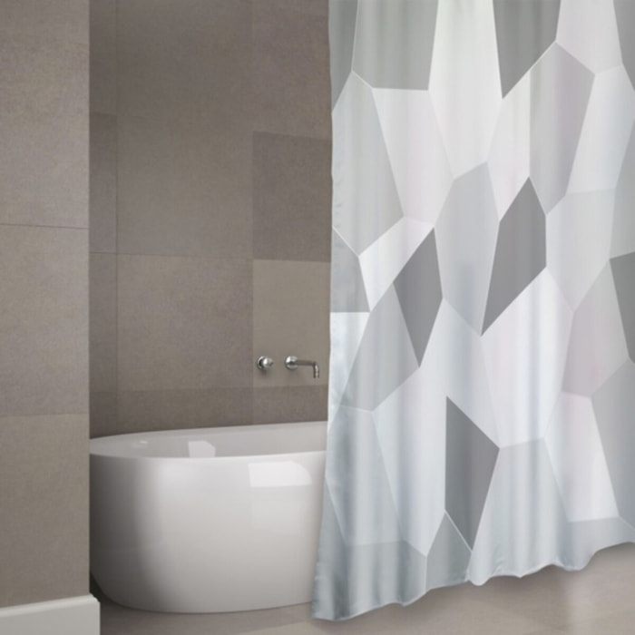 Rideau de douche Polyester ORIGAMI 180x200cm QUALITE PREMIUM Gris  - Anneaux inclus MSV