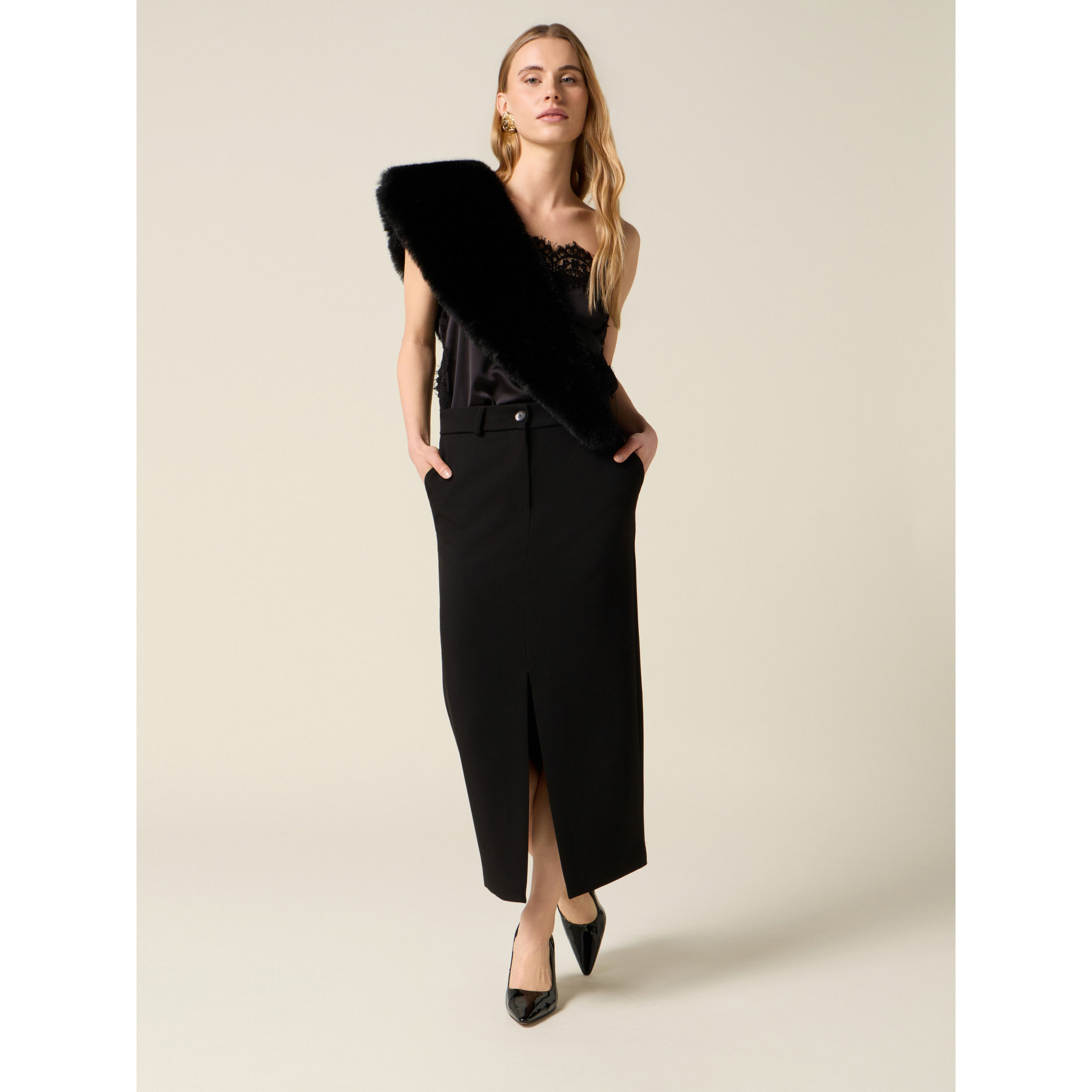 Oltre - Vestito tubino bimaterico - Nero