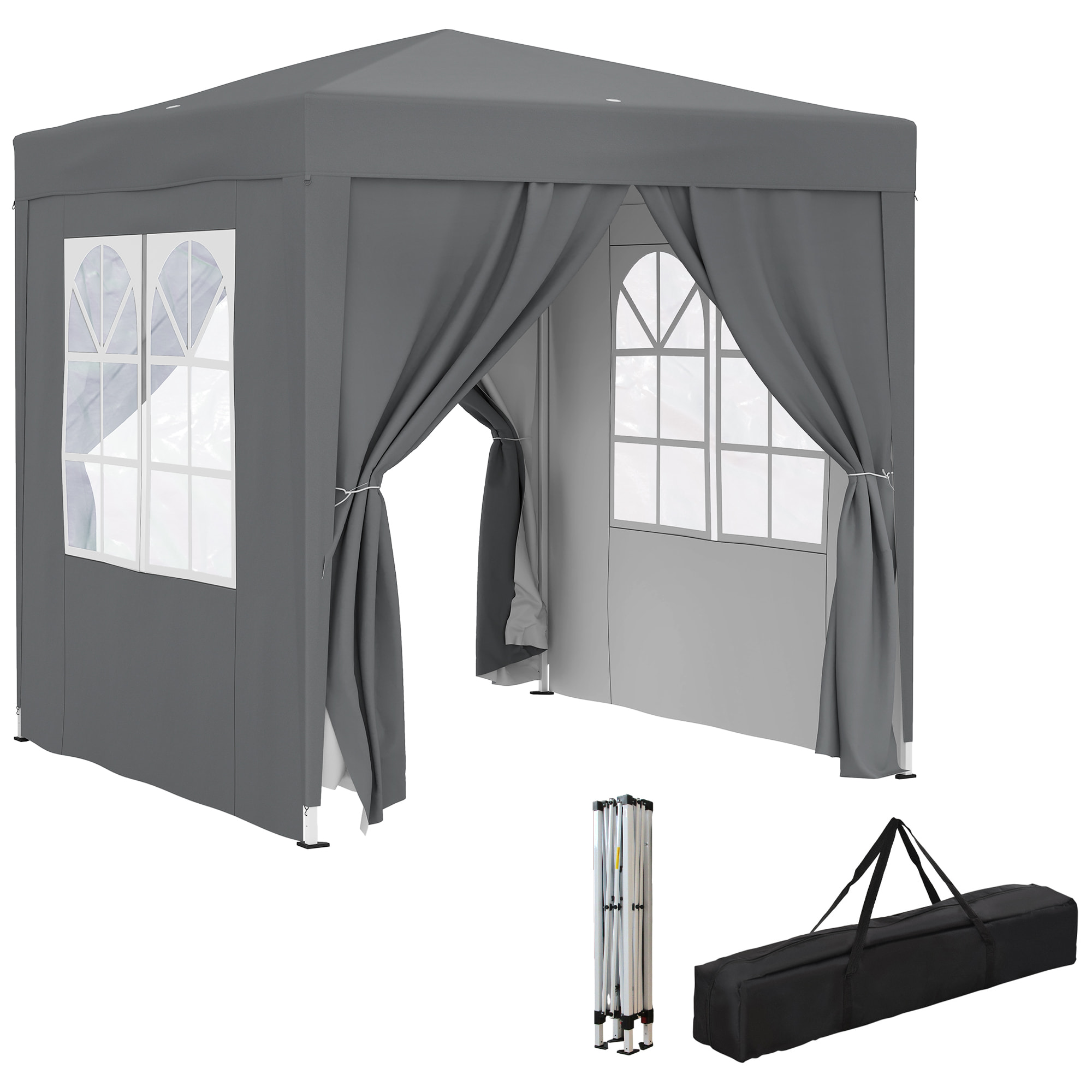 Carpa Plegable Pop-up Gazebo 2x2 m Cenador Plegable con 4 Paredes Laterales Anti-UV y Bolsa de Transporte para Camping Fiestas Gris