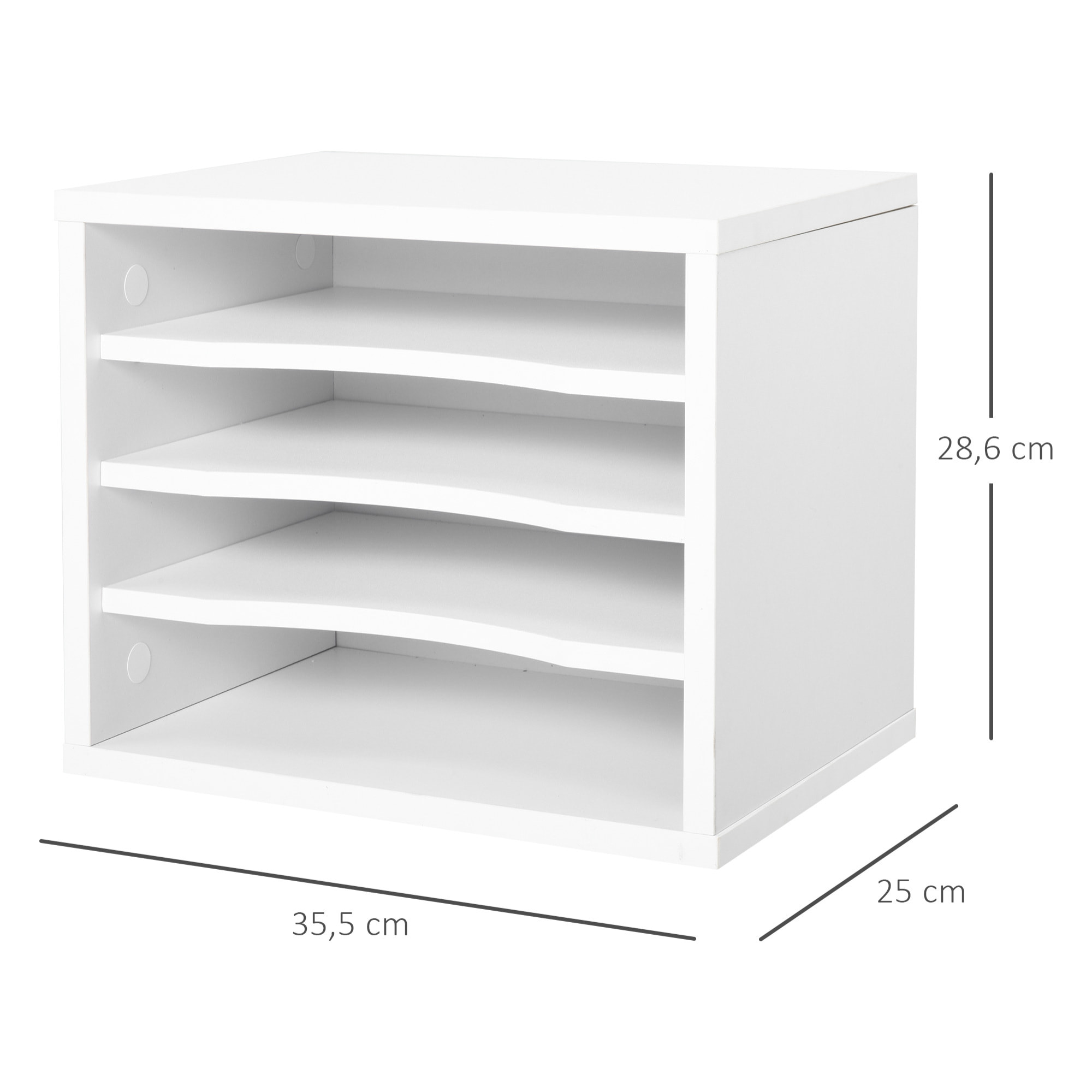 Lot de 2 organiseurs bureau bois blanc avec 4 couches fournitures support d'imprimante dim. 35,5L x 25l x 28,6H cm