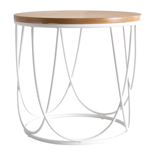 Table d'appoint ronde bois clair chêne et métal blanc LACE