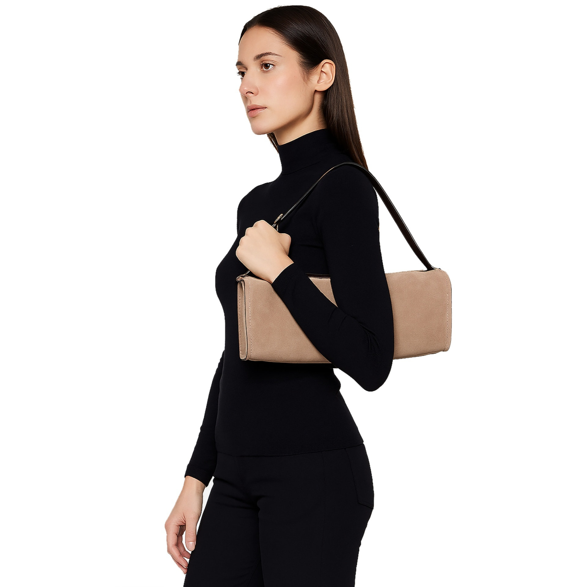 Borsa a spalla da donna Made in Italy - Valoria Chic - Pelle scamosciata - 35.0 x 14.0 x 10.0 cm