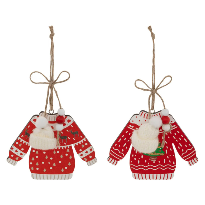 Lot de 2 sujets pull de Noël bois H.12cm