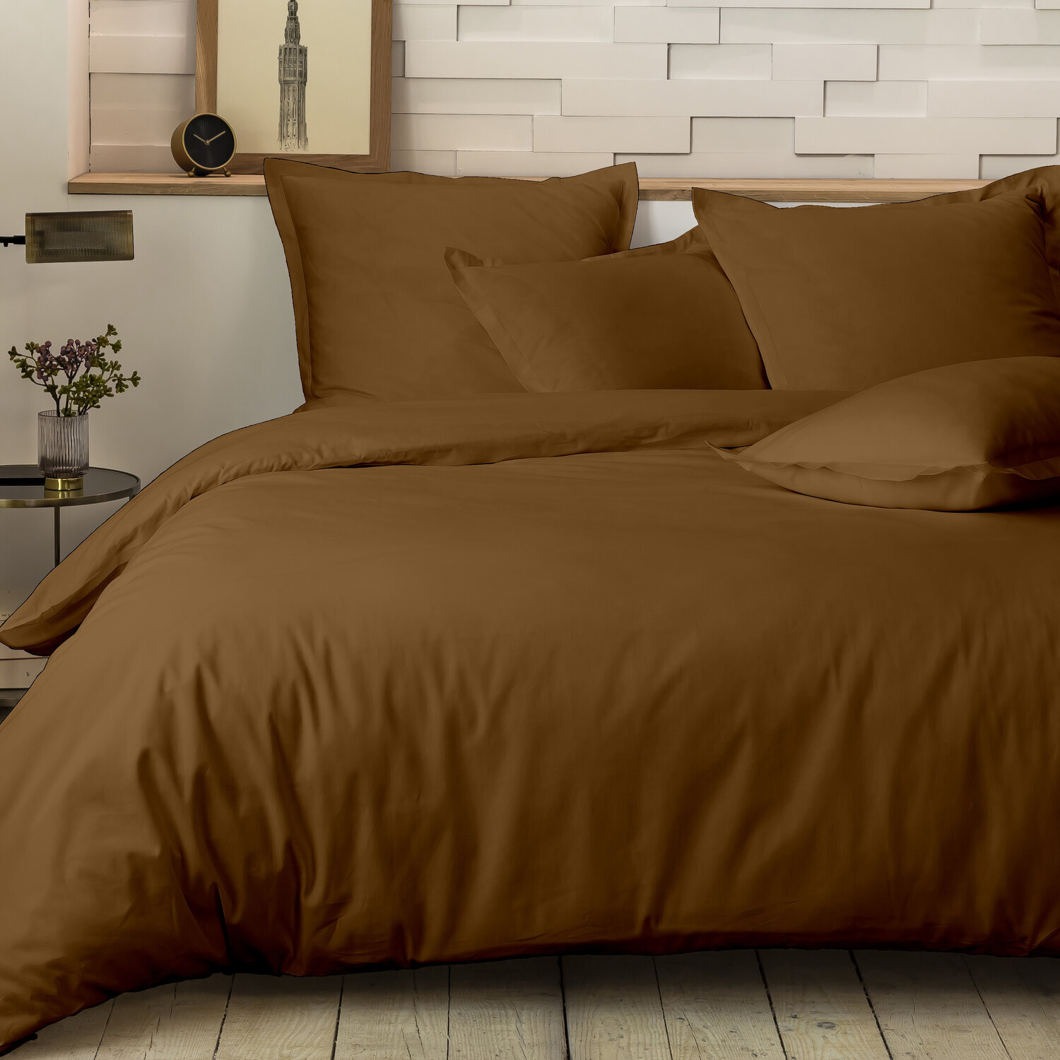 Parure Housse De Couette Uni 100% Percale de Coton - Mura - Ocre