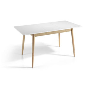 Mesa comedor extensible LUCON - blanco mate y roble