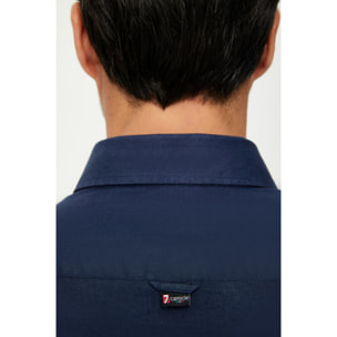 Camicia Uomo 1 Bottone Button Down Slim Lino Unito Blu