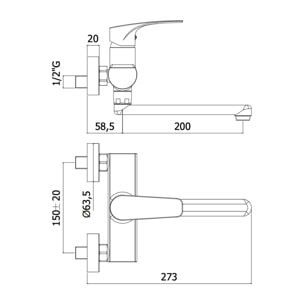 Project mitigeur monocommande pour évier 1/2", avec bras pivotant 200 mm, chromé (SATBSPRO261)