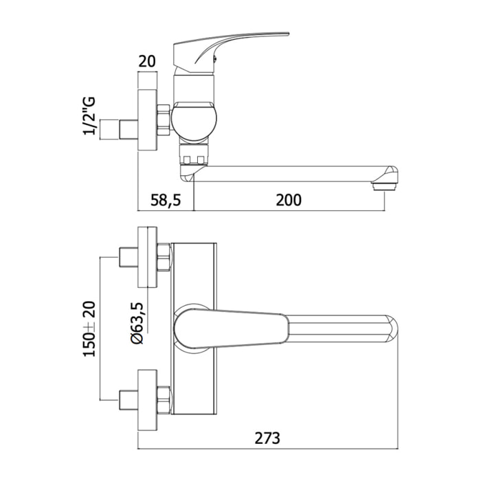 Project mitigeur monocommande pour évier 1/2", avec bras pivotant 200 mm, chromé (SATBSPRO261)