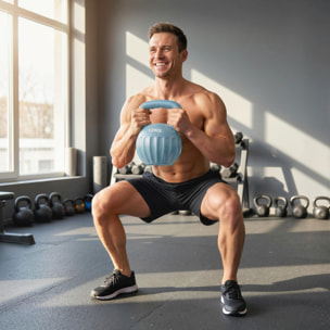 Kettlebell 12 Kg - prise ergonomique - entraînement musculaire & haltérophilie - PP bleu ciel