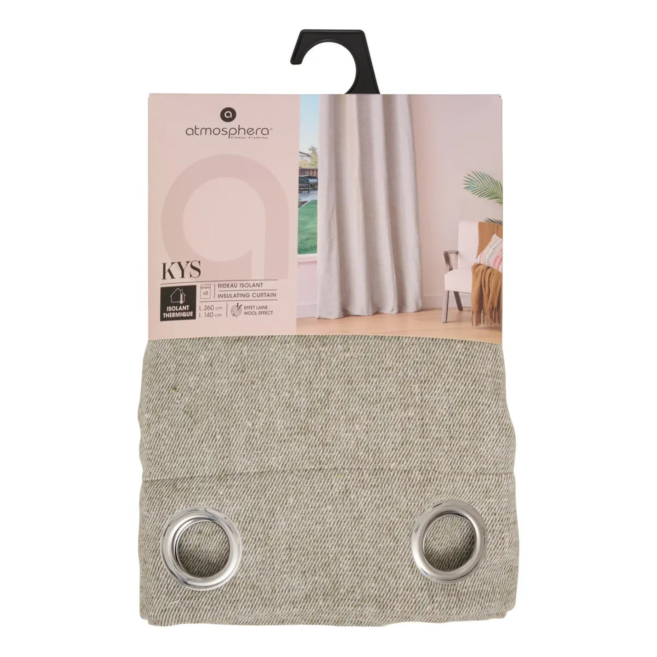 Rideau isolant Kys vert Kaki 140x260cm