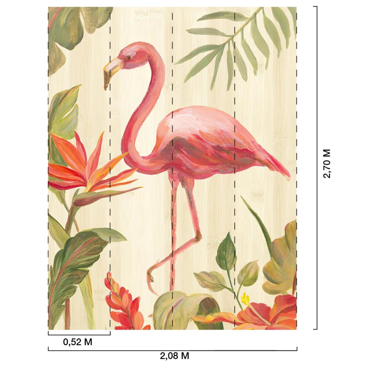 Papier peint exotique flamant rose en aquarelle Intissé